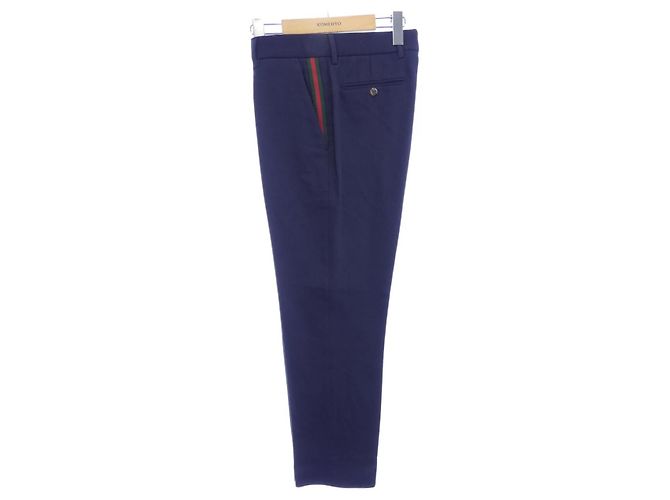 Pantalones tobilleros de algodón Gucci Web Stripe Azul Azul marino