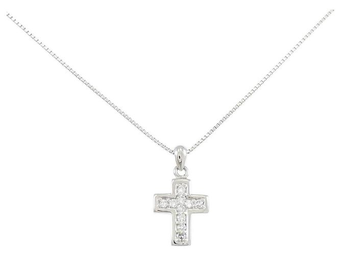 Autre Marque Collana a Croce con Diamanti Pt900/Pt850 Argento