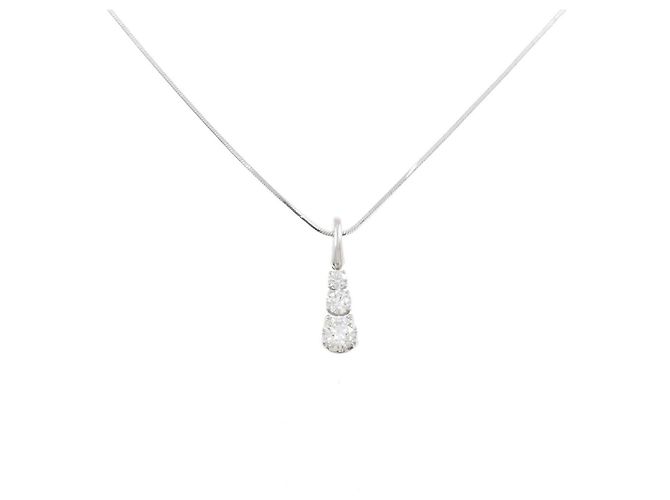Autre Marque Platin-Halskette mit drei Diamanten Silber