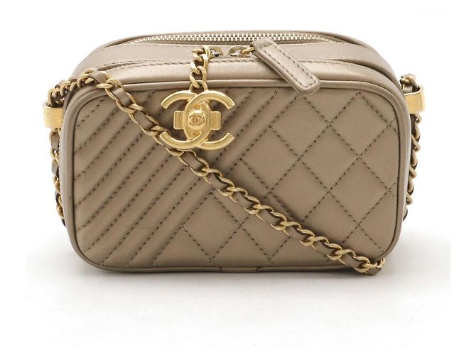 Camera Bolso de hombro de piel Chanel Coco Mark Dorado