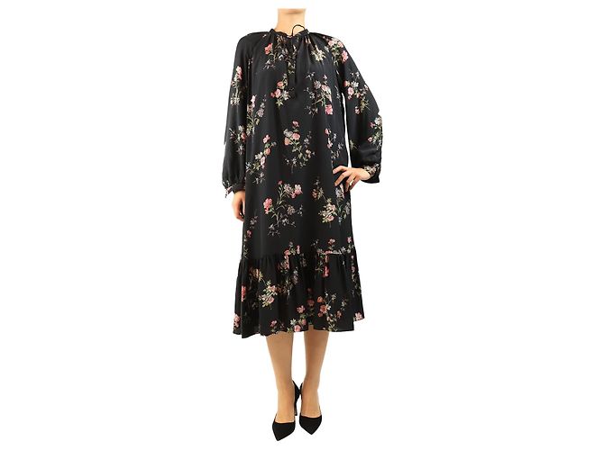Céline Abito floreale in seta nera - size UK 8 Nero
