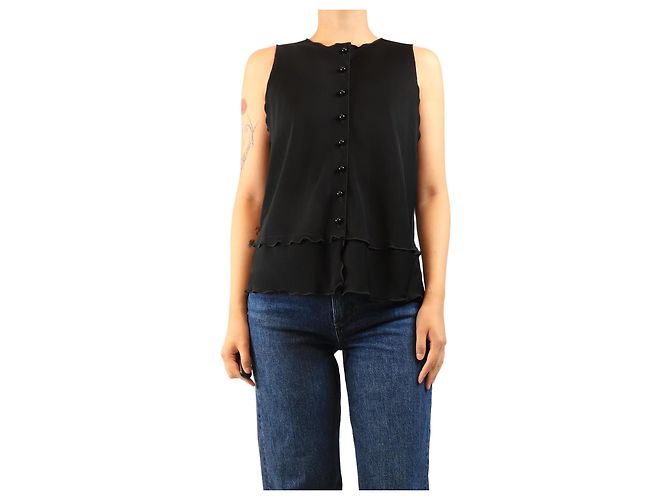 Giorgio Armani Black sleeveless button-front top - size UK 16