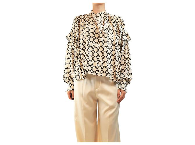 Isabel Marant Camicia in seta stampata bianca e nera - size UK 10 Bianco