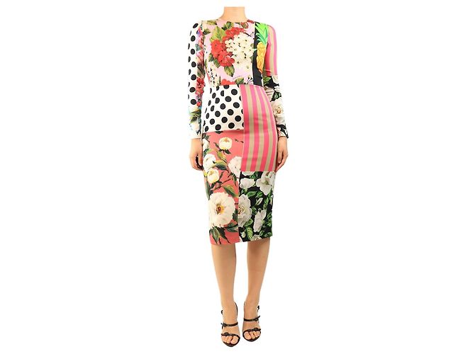 Dolce & Gabbana Mehrfarbiges florales Patchwork-Midikleid - size UK 8 Mehrfarben