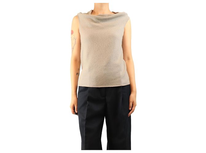 Autre Marque Gilet en cachemire beige à col drapé - size UK 14