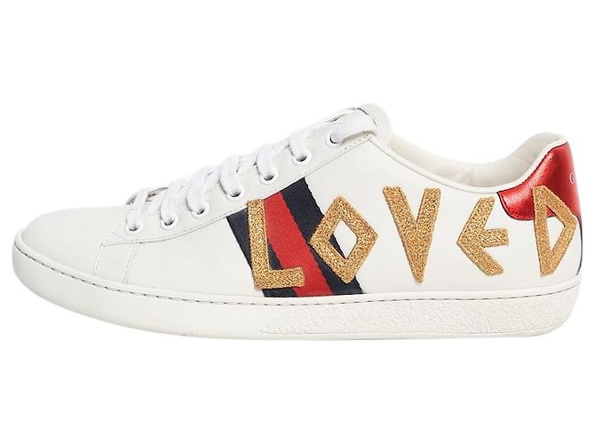 Gucci White Ace 'Loved' Leder-Sneaker - Größe EU 38.5 Weiß