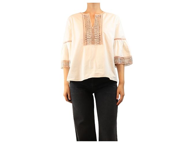 Alice by Temperley Top bordado branco e rosa - size UK 12