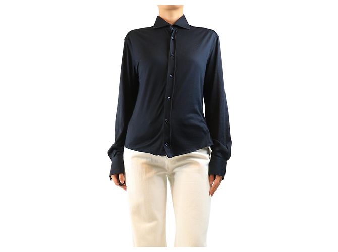Brunello Cucinelli Camicia slim fit in misto seta blu navy - taglia M