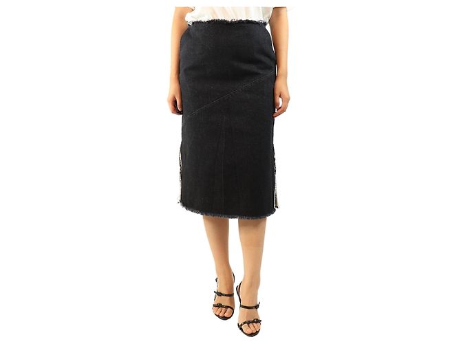 Autre Marque Falda midi de denim negra deshilachada - size UK 10 Negro