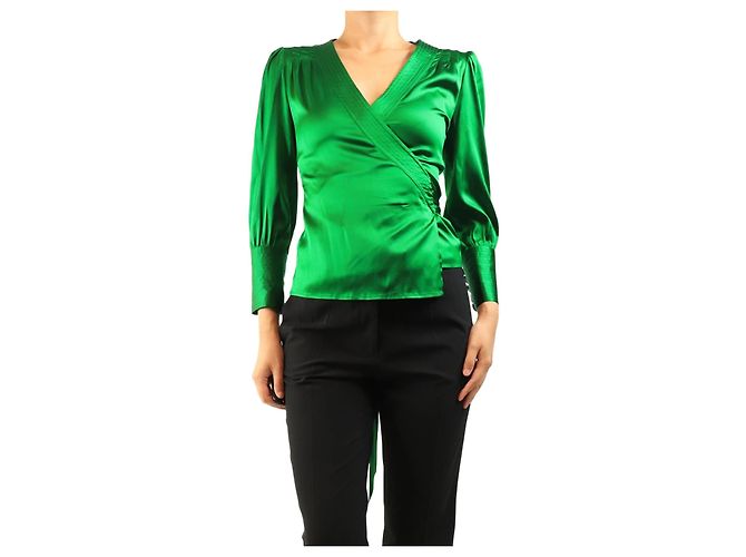 Diane Von Furstenberg Top transpassado de seda verde - size UK 8
