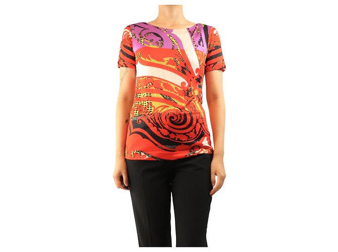 Etro Top de punto rojo con estampado all-over - size UK 10 Roja