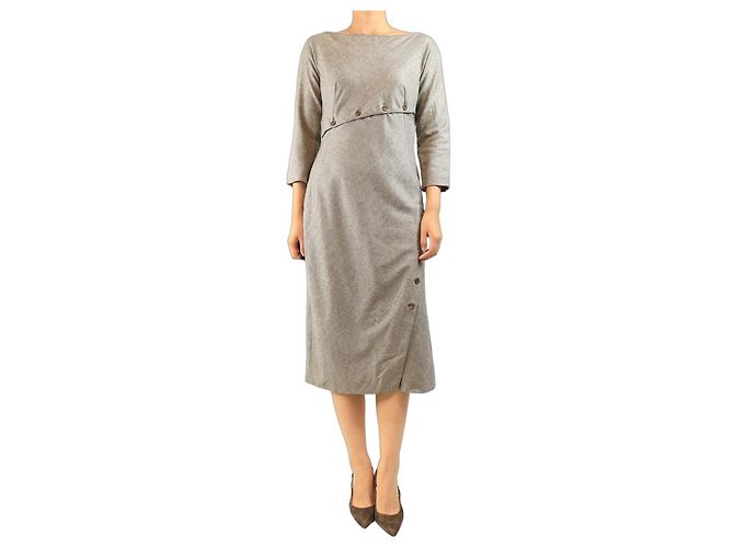 Alexander Mcqueen Brown metallic herringbone dress - size UK 12 Grey