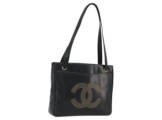 CHANEL COCO Mark Tote Bag Leder Schwarz Gold CC
