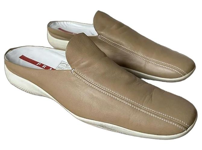 Prada Beige Leather Mules Caramel