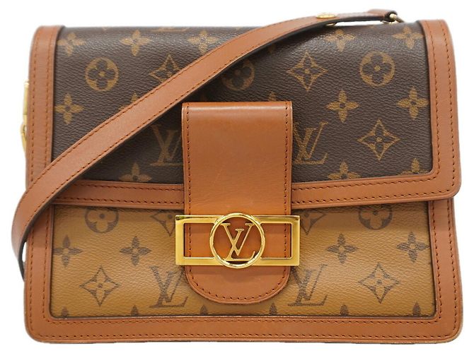 Bolso de hombro Louis Vuitton Monogram Reverse Dauphine MM Castaño