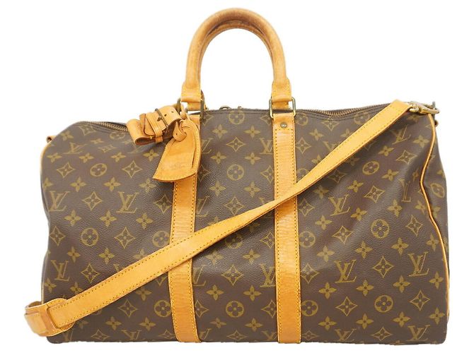Borsa Louis Vuitton Boston Monogram Keepall Bandoulière 45 Marrone