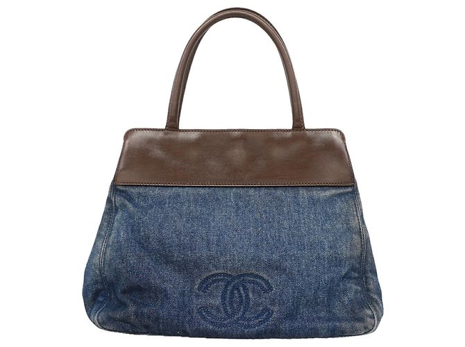 Saco Tote Chanel em denim Marrom Azul