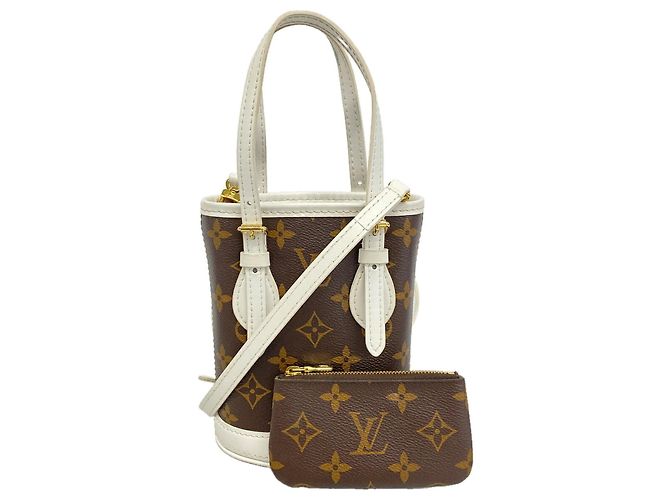 Borsa Louis Vuitton Monogram Nano Bucket Marrone Bianco