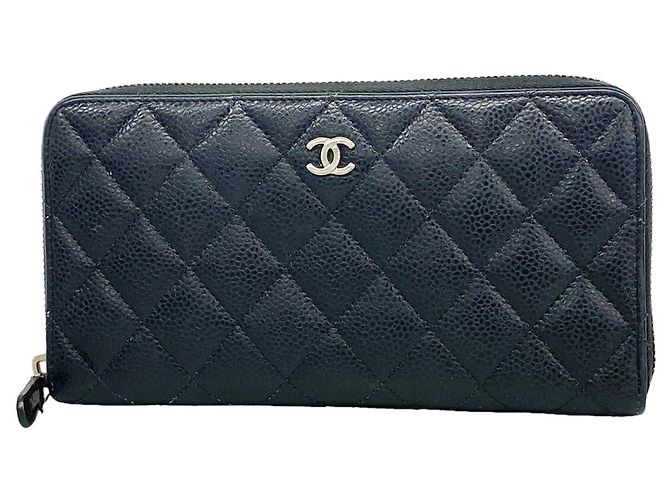 Cartera larga Chanel de piel de becerro granulada negra Negro