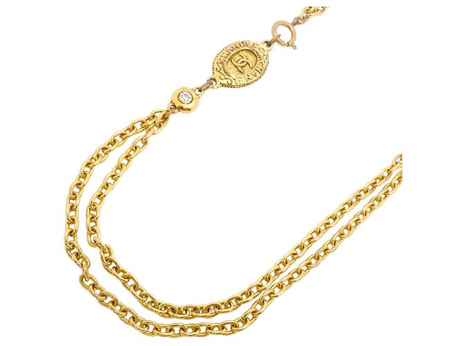 Chanel vergoldete Halskette mit Strasssteinen Golden