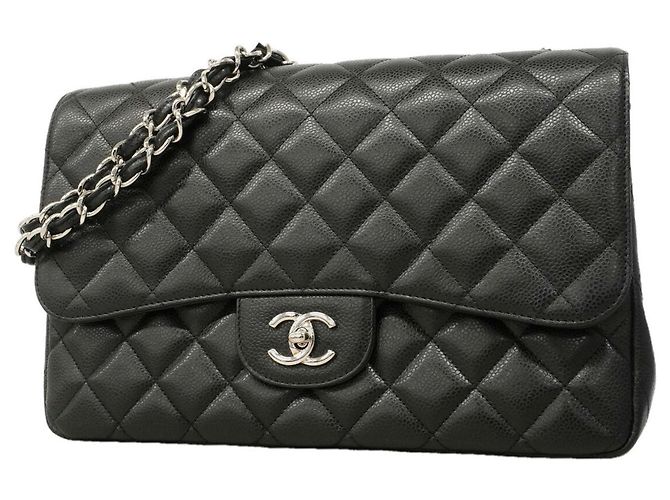 Borsa a tracolla Chanel in vitello grana nera Nero