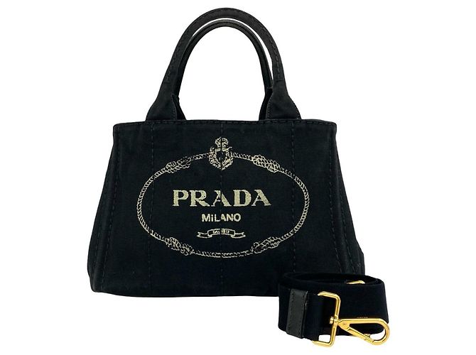 Prada Canapa Logo Print Canvas Mini Tote/Shoulder Bag Black