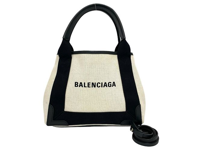 Bolsa de mão Balenciaga Cabas S em lona e couro Navy