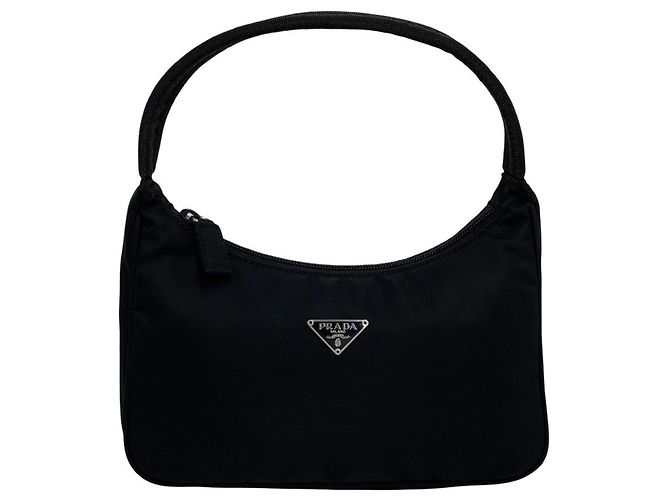 Mini bolsa pouch em nylon Tessuto com placa de logo triangular Prada Preto