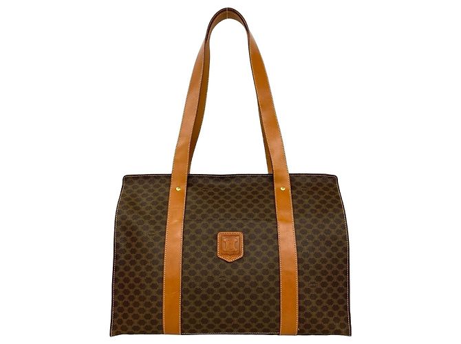 Céline Celine Vintage Macadam Blazon Leder Tote Bag Braun