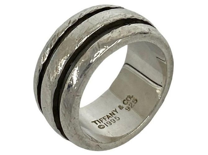 Tiffany & Co Tiffany Vintage Grooved Double Line Band Ring Silber