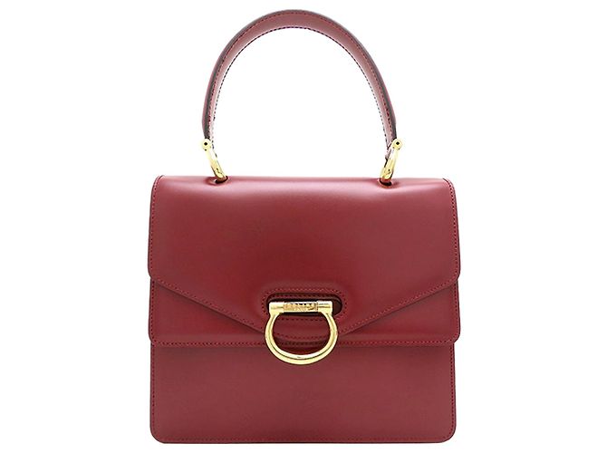 Céline Bolsa Celine de couro vermelho com aba dupla e alça de mão Bordeaux