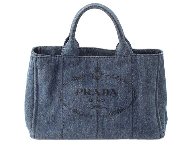 Tote Sac cabas Prada en denim bleu avec logo Canapa