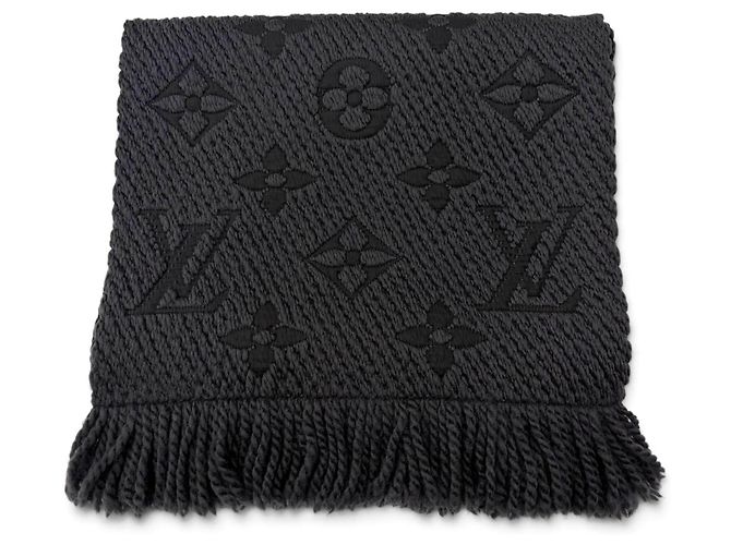 Stola sfrangiata Logomania in lana e seta Anthracite Monogram Louis Vuitton