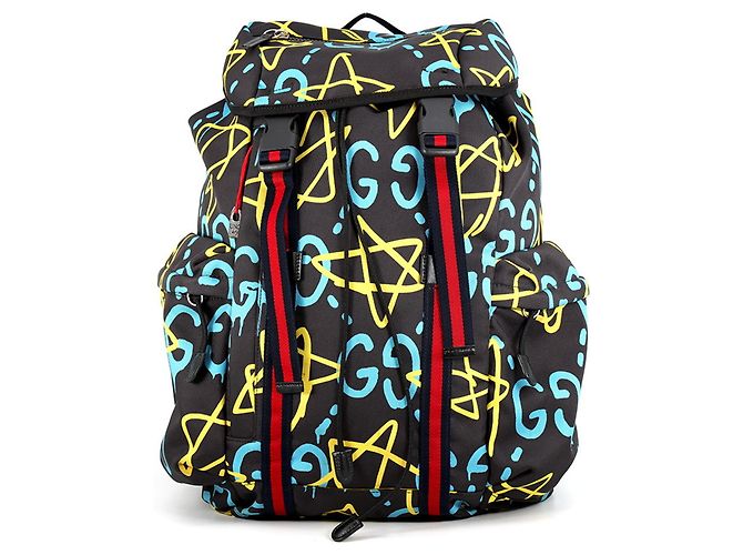 Mochila Gucci Ghost preta em nylon e lona Preto Multicor