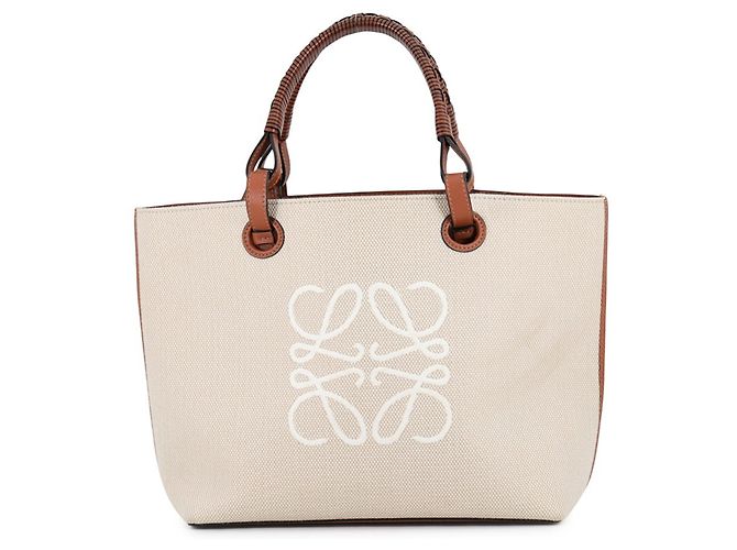 Saco Tote Loewe Anagram Small em lona e couro Marrom Bege