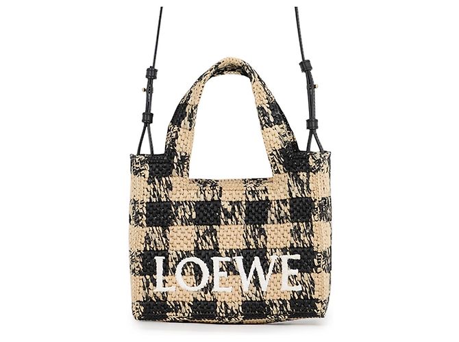 Loewe Font Tote Mini Handtasche aus Raffia Schwarz