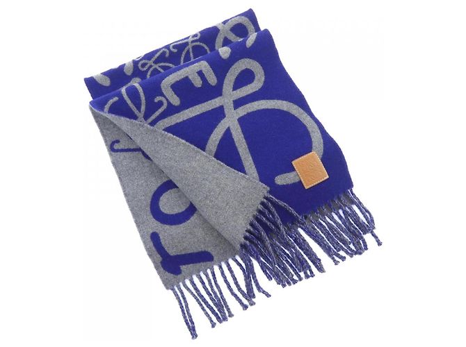 Sciarpa Loewe in cashmere blu navy e grigio Marrone
