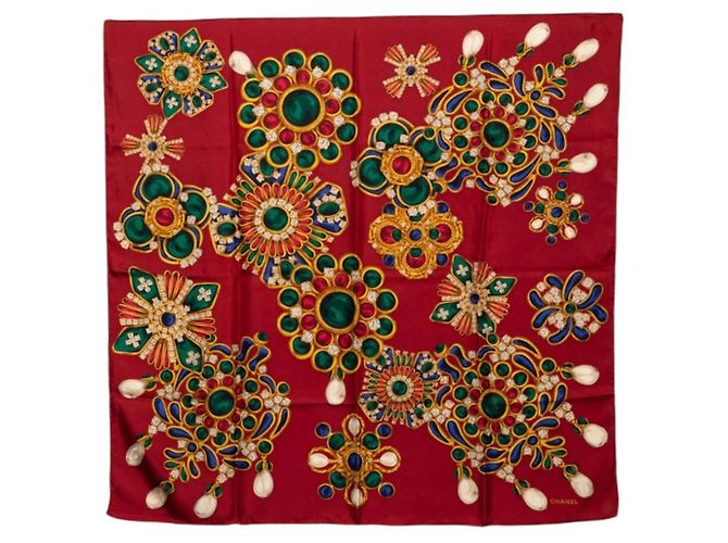 Foulard in seta multicolore Chanel Rosso