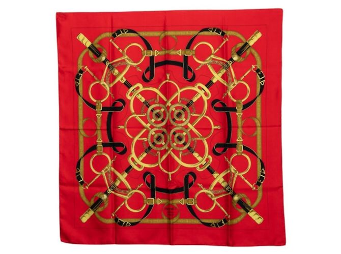 Hermès Hermes Carre 90 Eperon d'or Schal Rot Mehrfarben