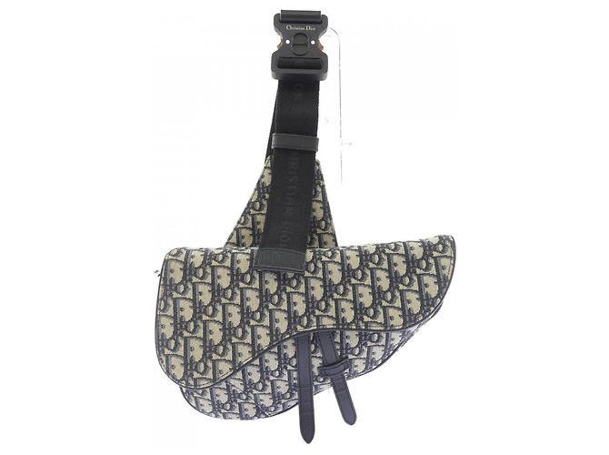 Borsa Christian Dior Dior Saddle Oblique Jacquard Nero Beige