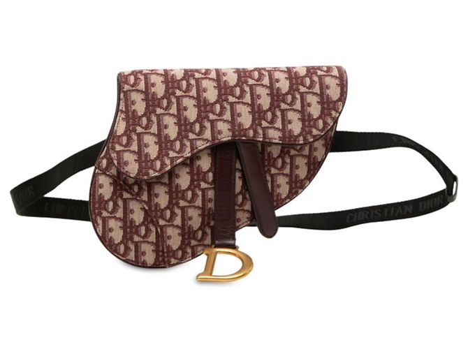 Borsa a tracolla Christian Dior Dior Oblique Trotter Saddle Rosso Beige Bordò