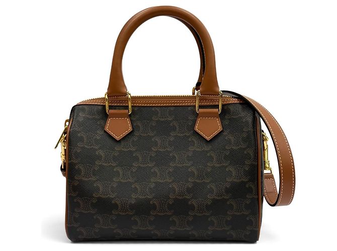 Céline Celine Small Boston Tan Triomphe 2-Way Leather Shoulder Bag