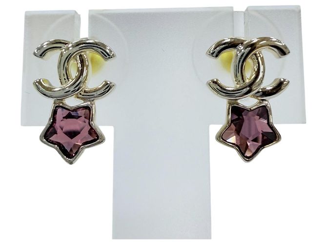 Orecchini Chanel B25P Coco Mark Star Crystal Argento Rosa