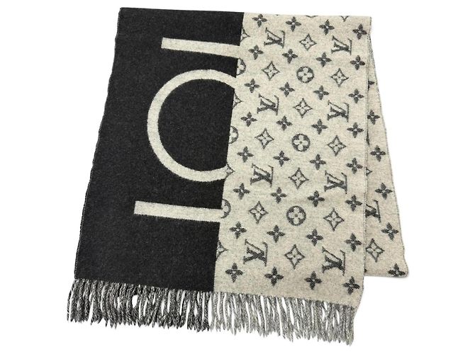 Écharpe à franges Monogram en cachemire Louis Vuitton Marron Noir