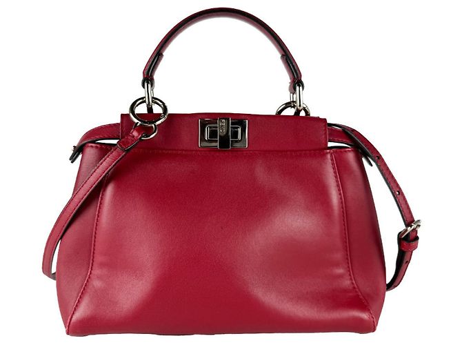 Peekaboo Mini borsa Fendi in pelle rossa