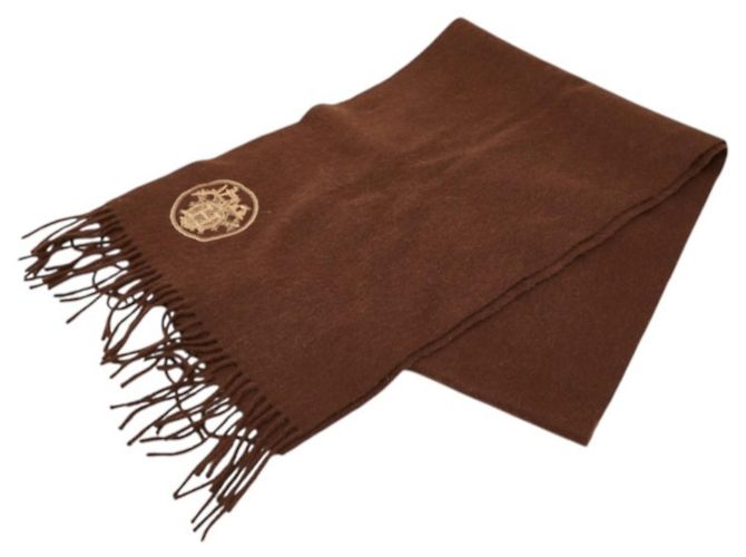 Hermès Bufanda de cachemira marrón Hermes H-Logo Castaño