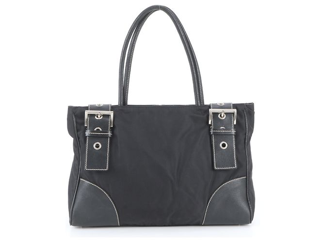 Saco Tote Prada em nylon Tessuto e couro Preto