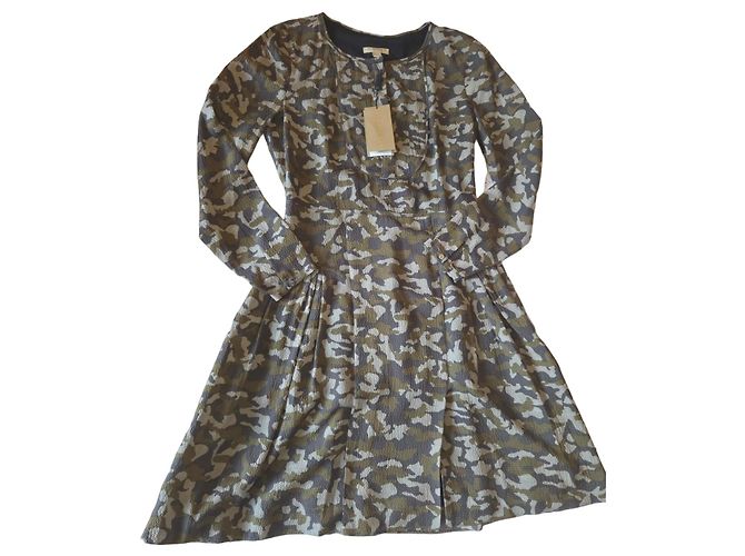 Burberry Brit Seidenkleid Camouflage Grün Grau