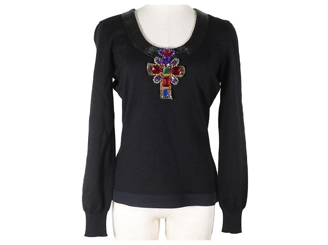 Versace Bijou Cross Wollpullover Schwarz