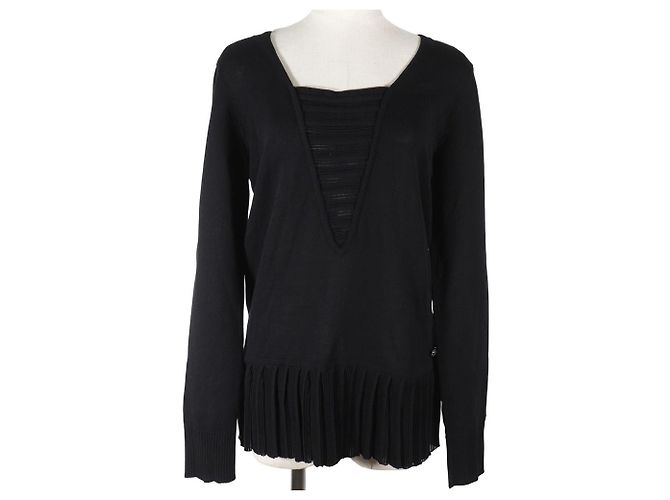Top de algodón plisado Chanel Negro